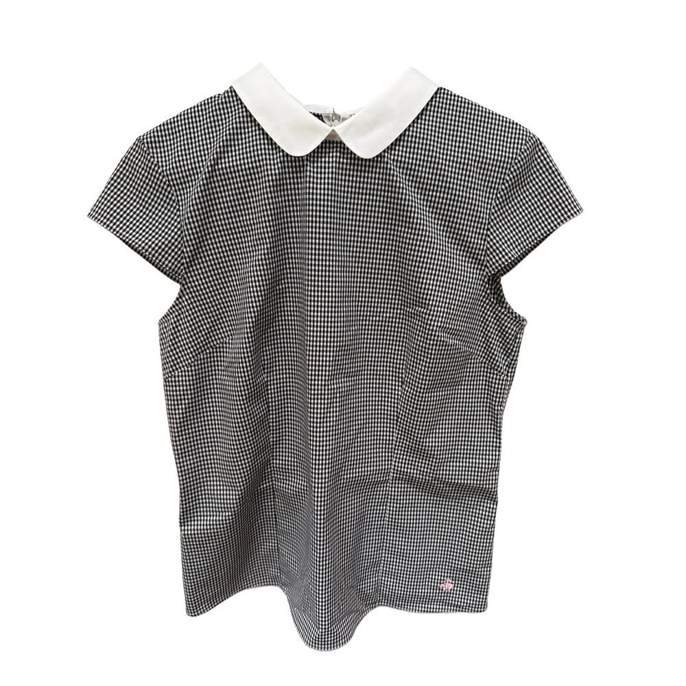 Brooks Brothers Black and White Gingham Short Sleeve Blouse with Collar Size 8